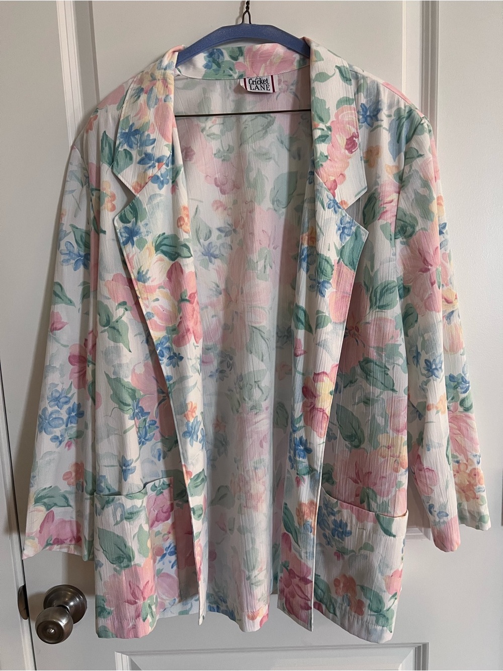 Pastel Floral Blazer - White with Pink, Blue, Green, Yellow